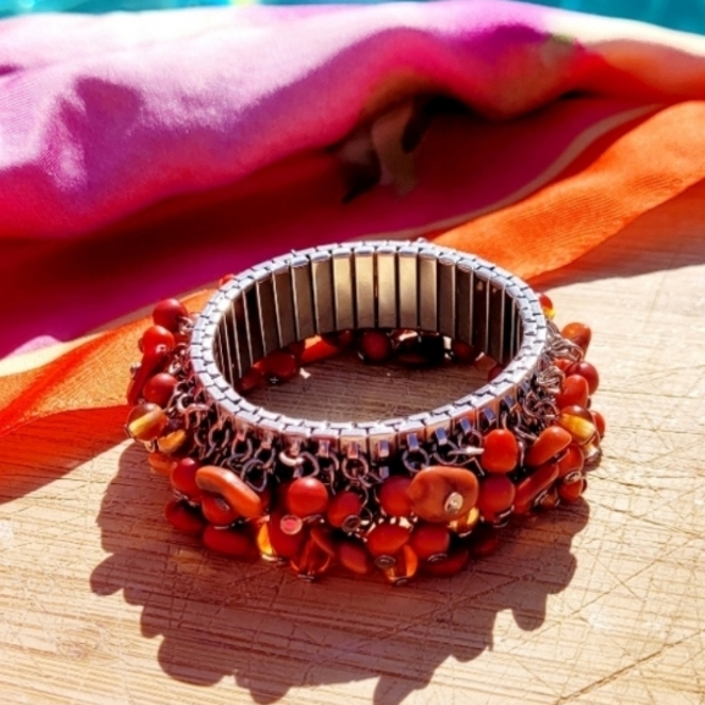 Vintage Gas Pipe Natural Coral Beaded Bracelet